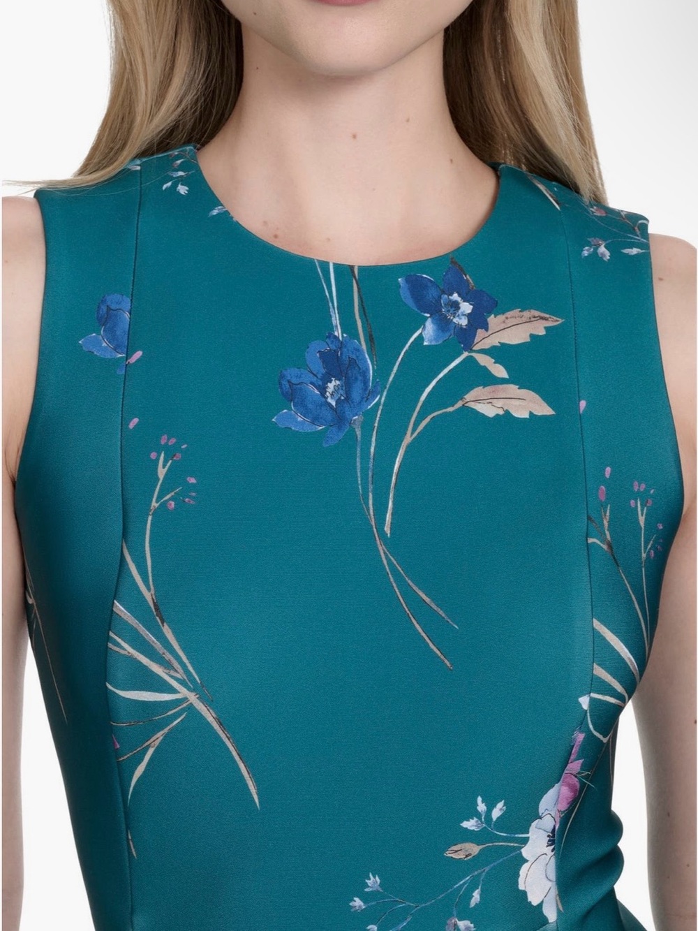 Calvin Klein Teal Floral Midi Dress